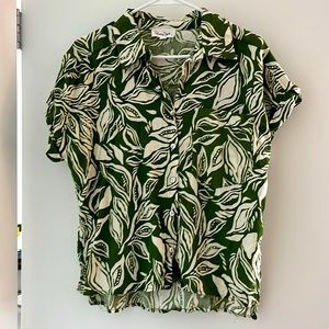 Panama Jack green palm print short sleeve linen blend button down
